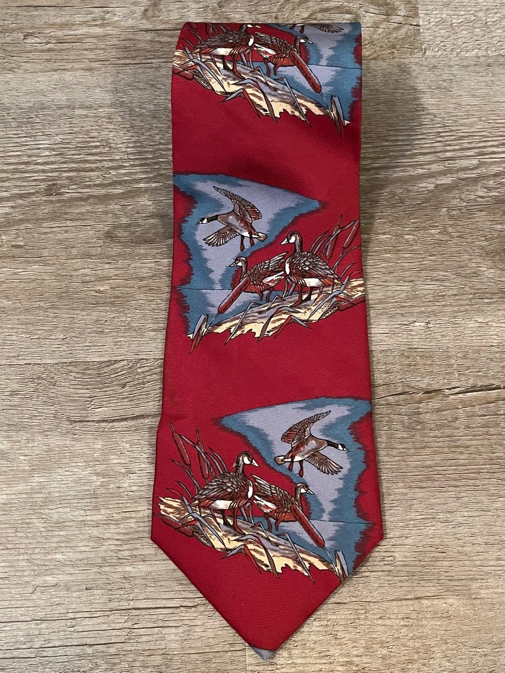 Vintage Ducks Unlimited Duck-Print Silk Tie